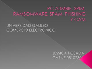 PC ZOMBIE, SPIM, RAMSOMWARE, SPAM, PHISHING Y CAM UNIVERSIDAD GALILEO COMERCIO ELECTRONICO 					JESSICA ROSADA 					CARNE 0810230 