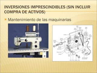 INVERSIONES IMPRESCINDIBLES (SIN INCLUIR COMPRA DE ACTIVOS) Mantenimiento de las maquinarias 
