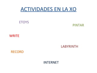 ACTIVIDADES EN LA XO ETOYS PINTAR WRITE LABYRINTH RECORD INTERNET 