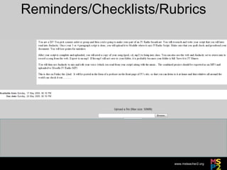 Reminders/Checklists/Rubrics 