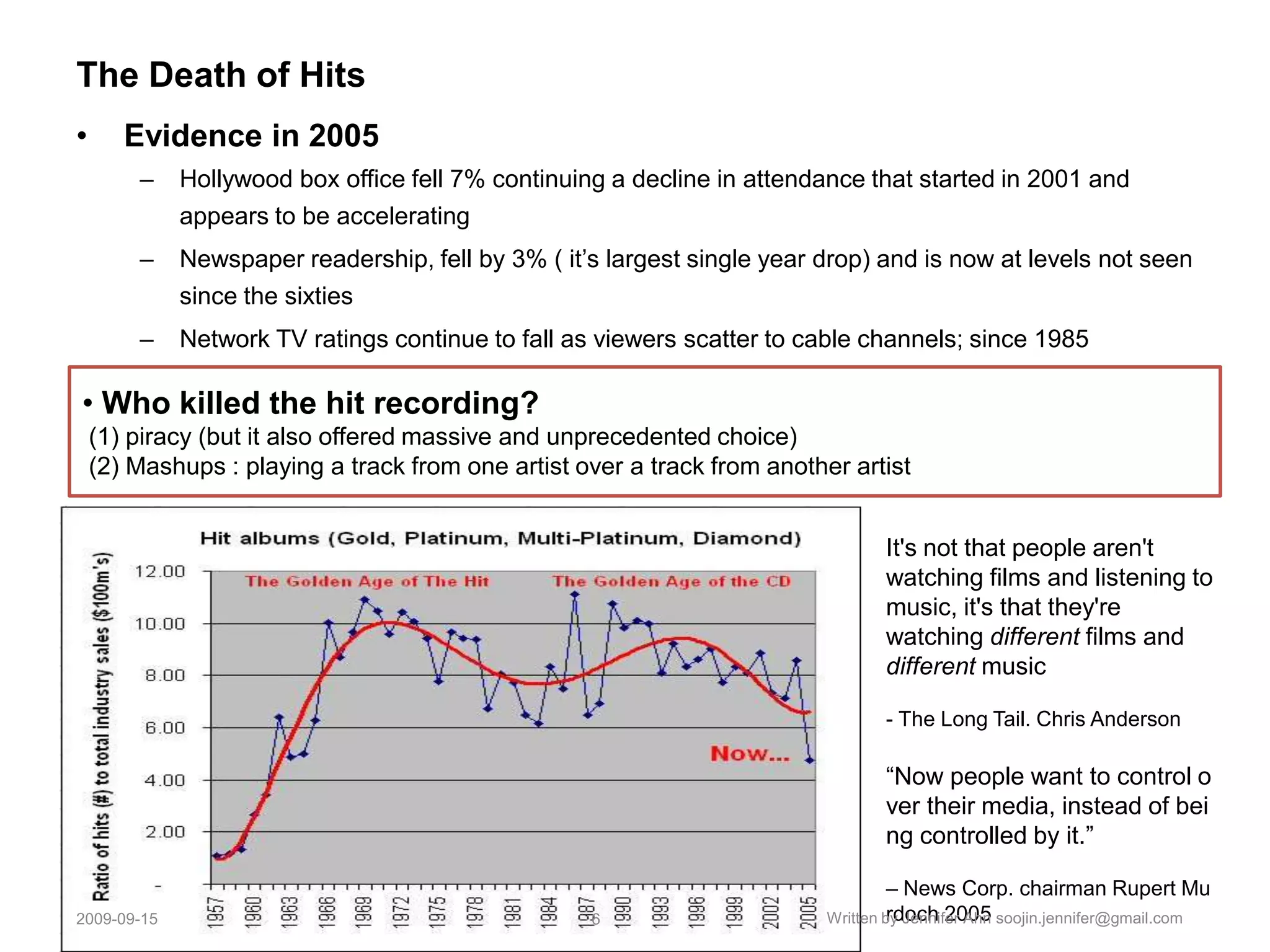   With this hit driven mind set, history is written by blockbusters. 