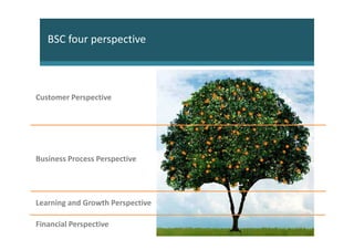 BSC four perspective



Customer Perspective




Business Process Perspective




Learning and Growth Perspective

Financial Perspective
 