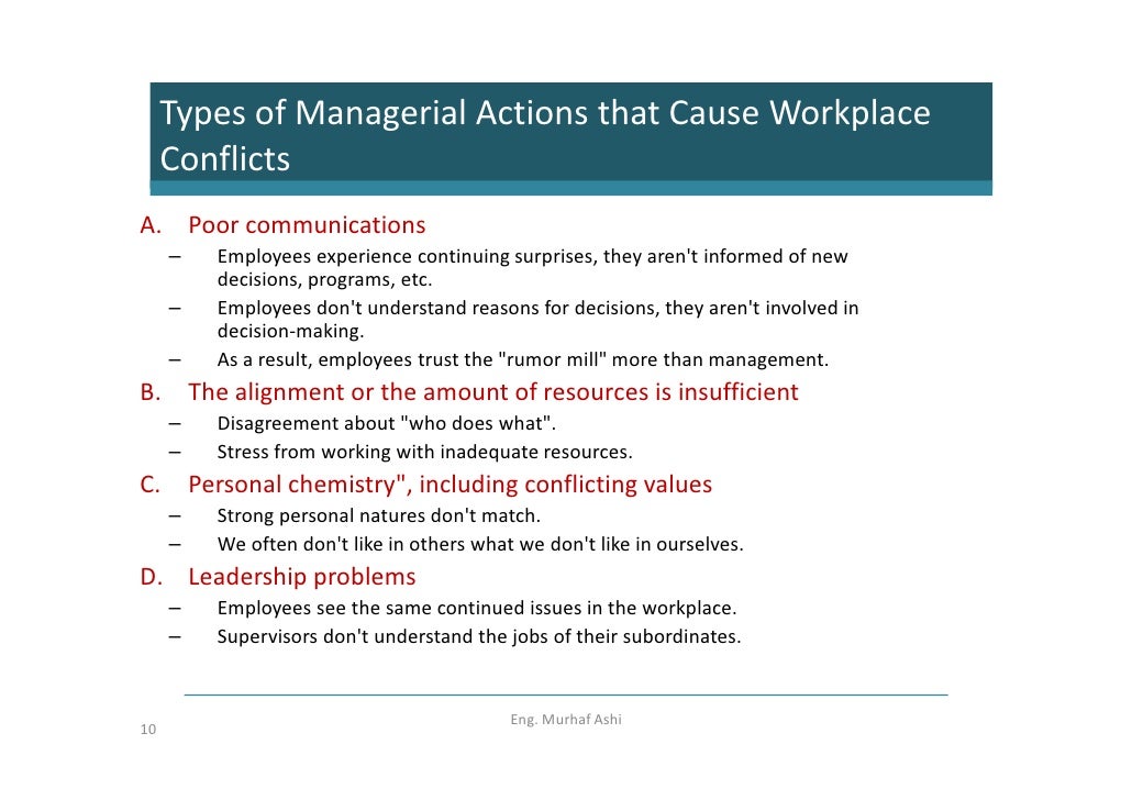 The causes of conflict at work are identified essay