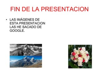 FIN DE LA PRESENTACION LAS IMÁGENES DE ESTA PRESENTACION LAS HE SACADO DE GOOGLE. 