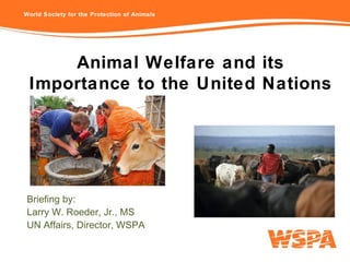 Animal Welfare and its Importance to the United Nations Briefing by: Larry W. Roeder, Jr., MS UN Affairs, Director, WSPA 