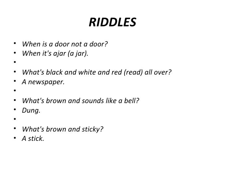 Door Ajar Riddle Sc 1 St Miscellaneous Jokes And Riddles For