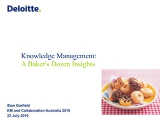 Knowledge Management: A Baker's Dozen Insights Stan Garfield KM and Collaboration Australia 2010 22 July 2010 