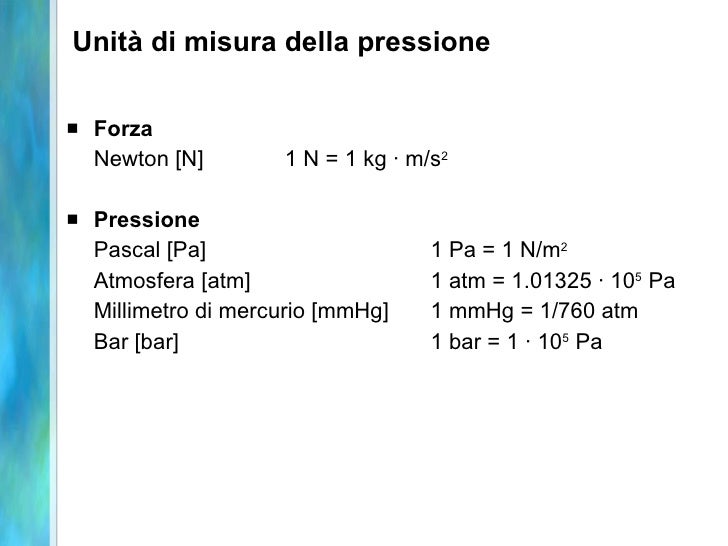 Unità Di Misura Della Pressione Atmosferica Lezioni settimana 7