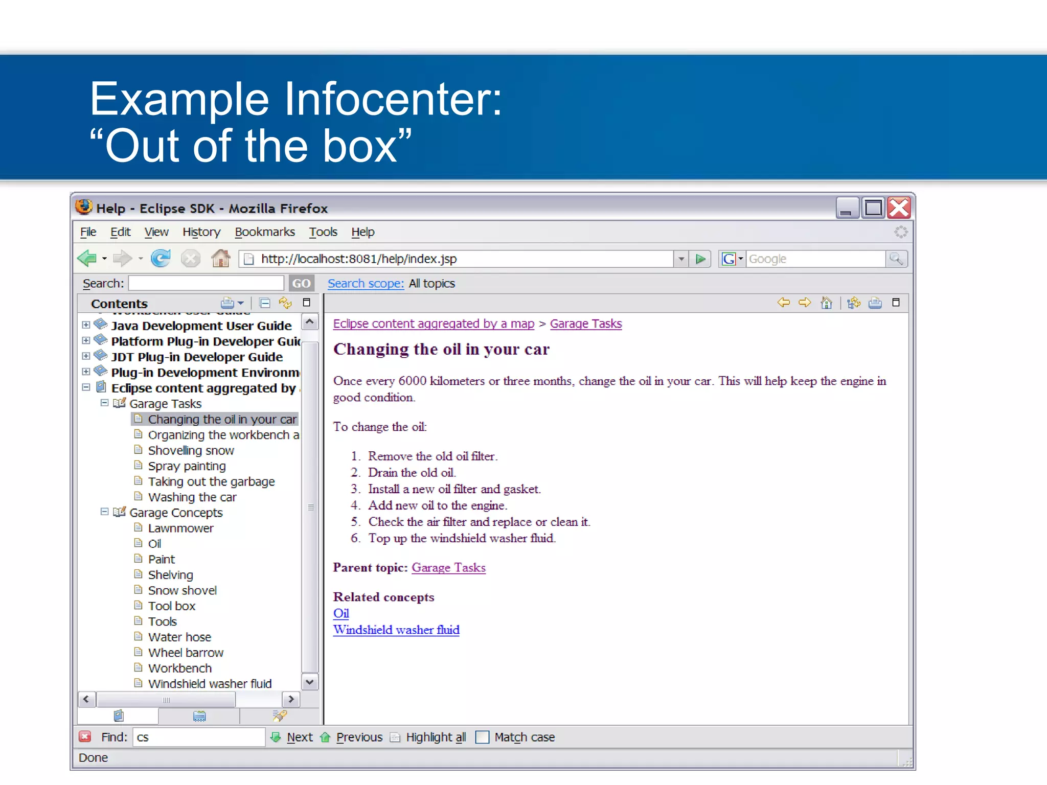 Example Infocenter: “Out of the box” 