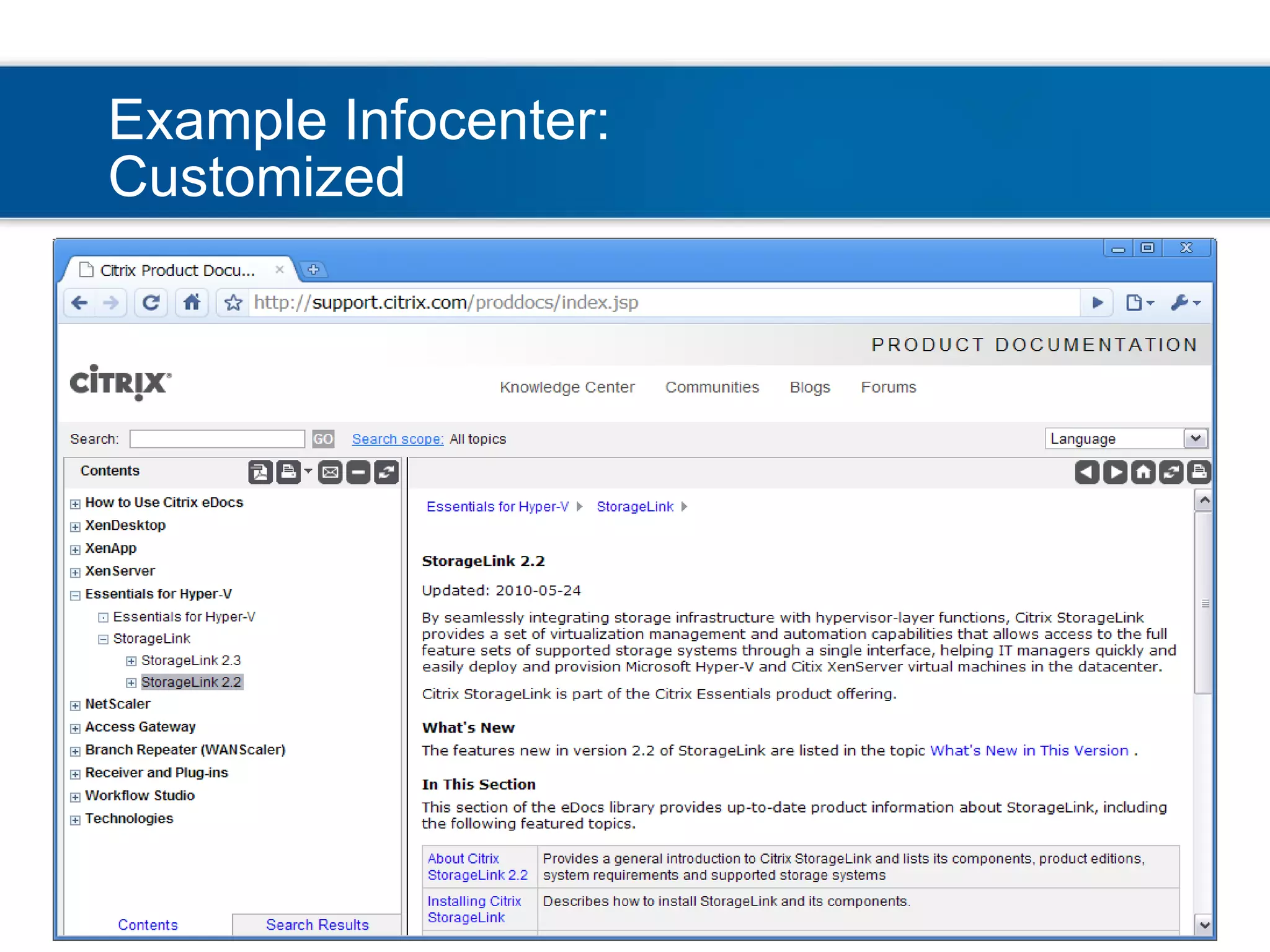 Example Infocenter: Customized 