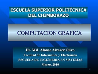 COMPUTACION  GRAFICA Dr.  MsI. Alonso Alvarez Olivo Facultad de Informática y Electrónica ESCUELA  DE INGENIERIA EN SISTEMAS Marzo, 2010 ESCUELA SUPERIOR POLITÉCNICA DEL CHIMBORAZO 