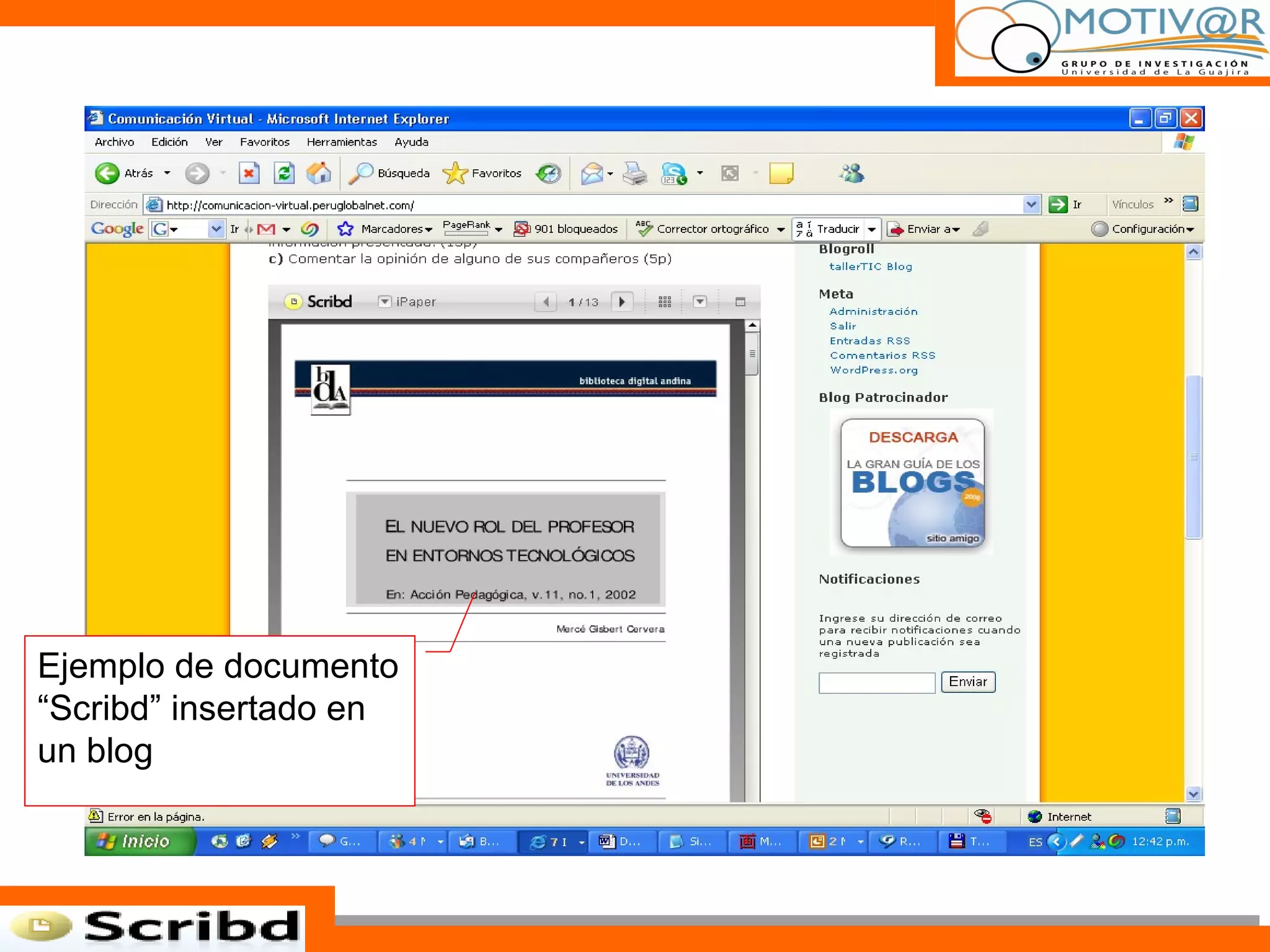 Ejemplo de documento “Scribd” insertado en un blog 
