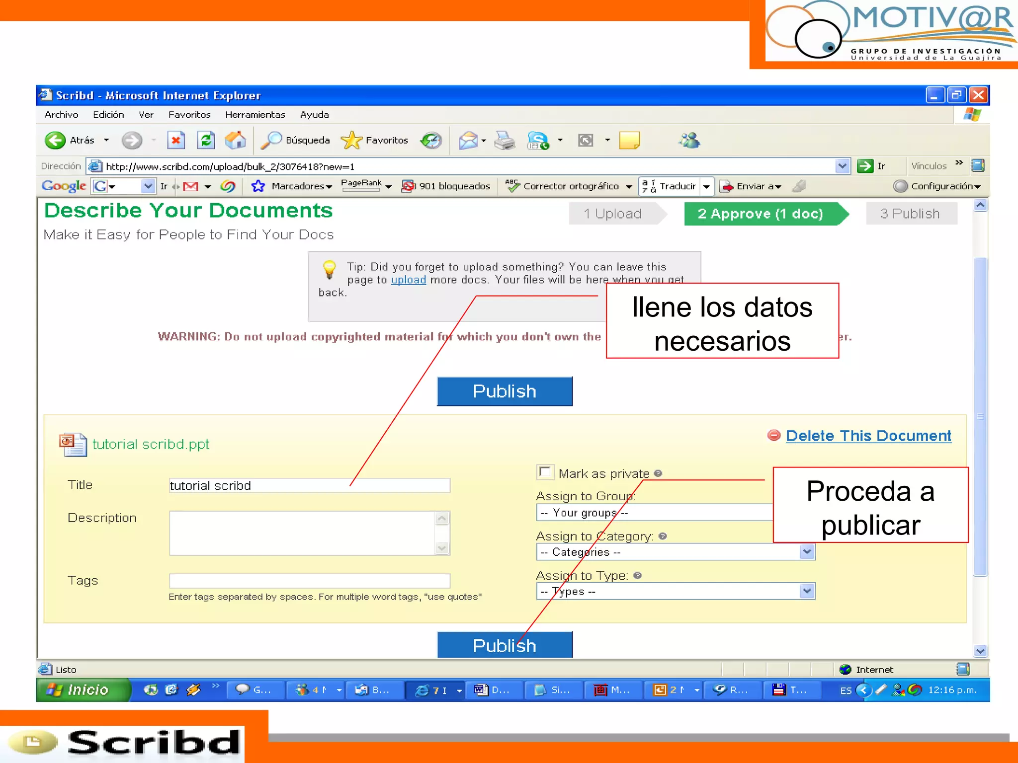 llene los datos necesarios Proceda a publicar 