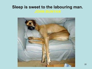 Sleep is sweet to the labouring man. JOHN BUNYAN 