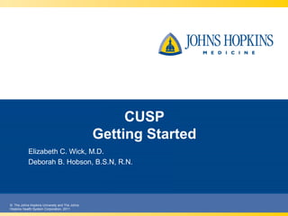 © The Johns Hopkins University and The Johns
Hopkins Health System Corporation, 2011
CUSP
Getting Started
Elizabeth C. Wick, M.D.
Deborah B. Hobson, B.S.N, R.N.
 