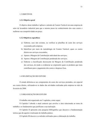 Custeio VariáVel Lavanderia Industrial