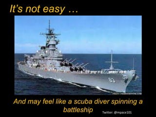 It’s not easy …




And may feel like a scuba diver spinning a
                battleship Twitter: @mpace101
 