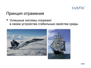 Принцип отражения 
Успешные системы отражают в своем устройстве стабильные свойства среды 
52/63 
 