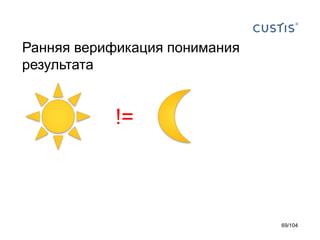 Ранняя верификация понимания
результата
!=
69/104
 