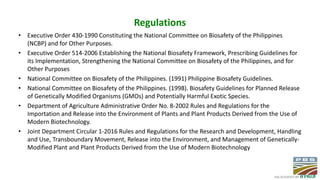 Creating and Implementing Biosafety Regulations: The Philippine Experience 