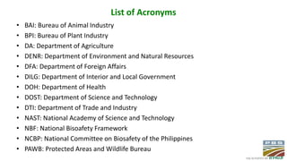 Creating and Implementing Biosafety Regulations: The Philippine Experience 