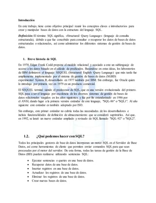 SQL (Structured Query Language): Informe de Lectura Unidad 3 | DOCX