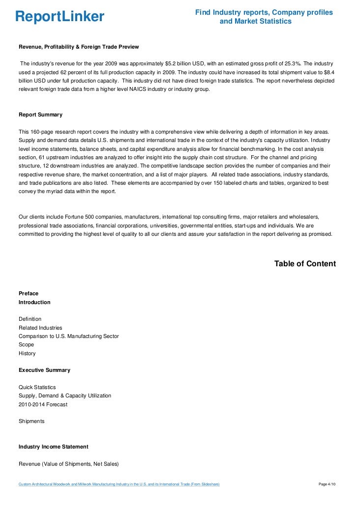 Custom Architectural Woodwork and Millwork Manufacturing Industry in the U.S. and its