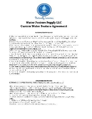Custom Water Feature Agreement - Water Feature Supply LLC