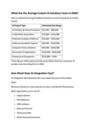 Custom AI Solutions Pricing in 2026 Guide | PDF