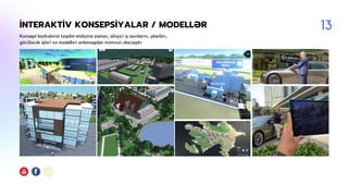 İNTERAKTİV KONSEPSİYALAR / MODELLƏR
Konsept layihələrizi təqdim etdiyiniz zaman, izləyici iş axınlarını, planları,
görüləcək işləri və modelləri anlamaqdan məmnun olacaqdır
13
 
