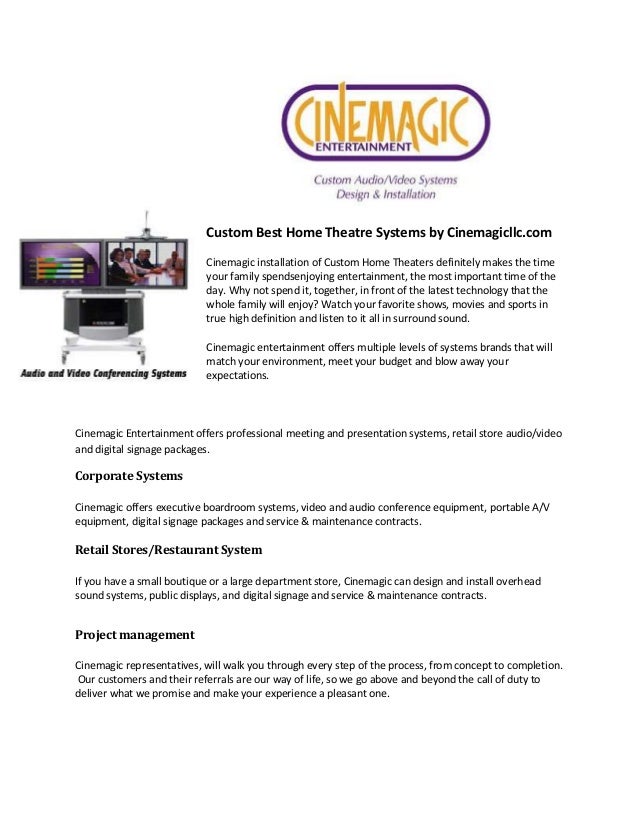 Custom Best Home Theatre Systems by Cinemagicllc.com
Cinemagic installation of Custom Home Theaters definitely makes the t...