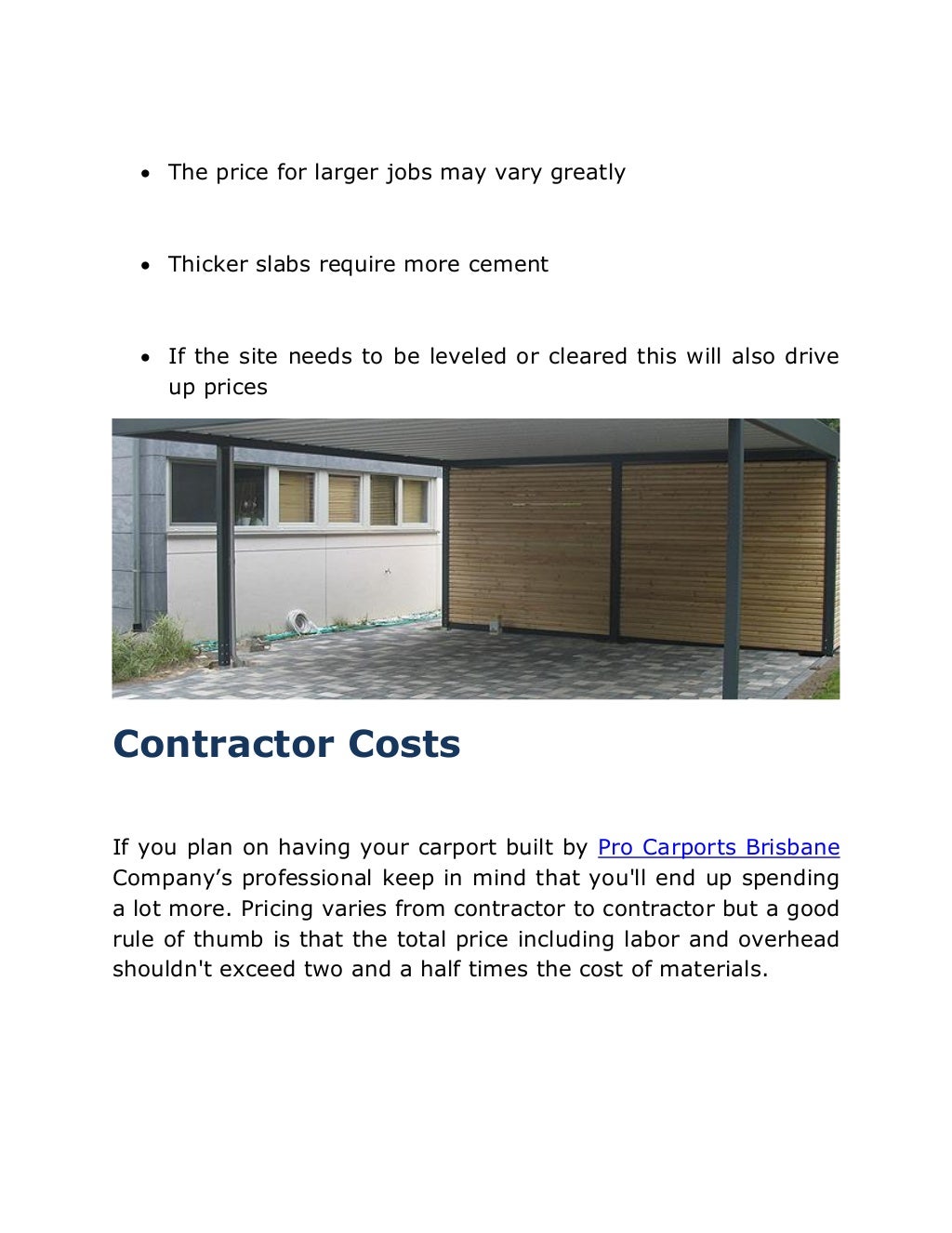Custom Carports Construction Cost Brisbane Carport Guide