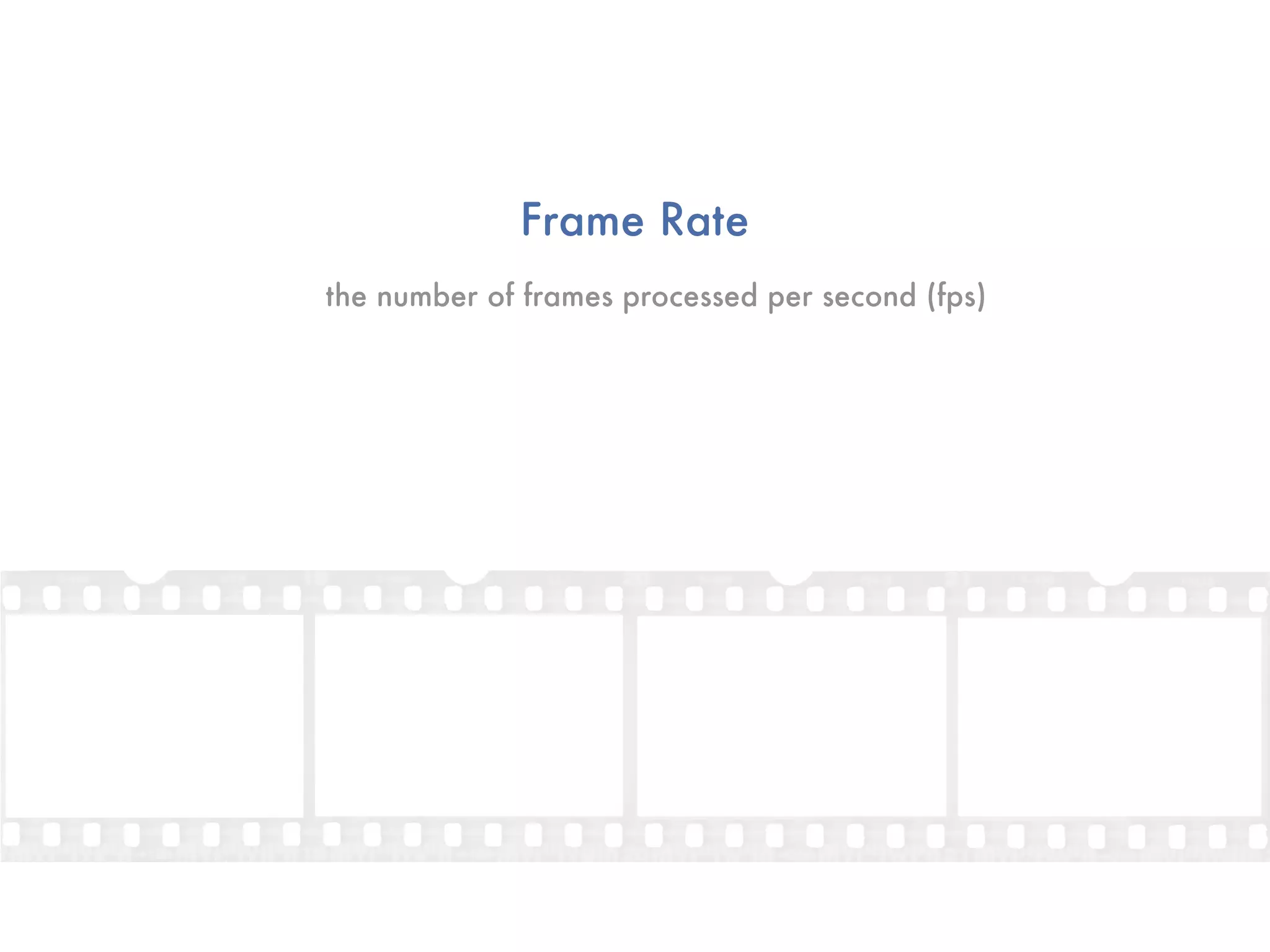 Frame Rate
the number of frames processed per second (fps)
 