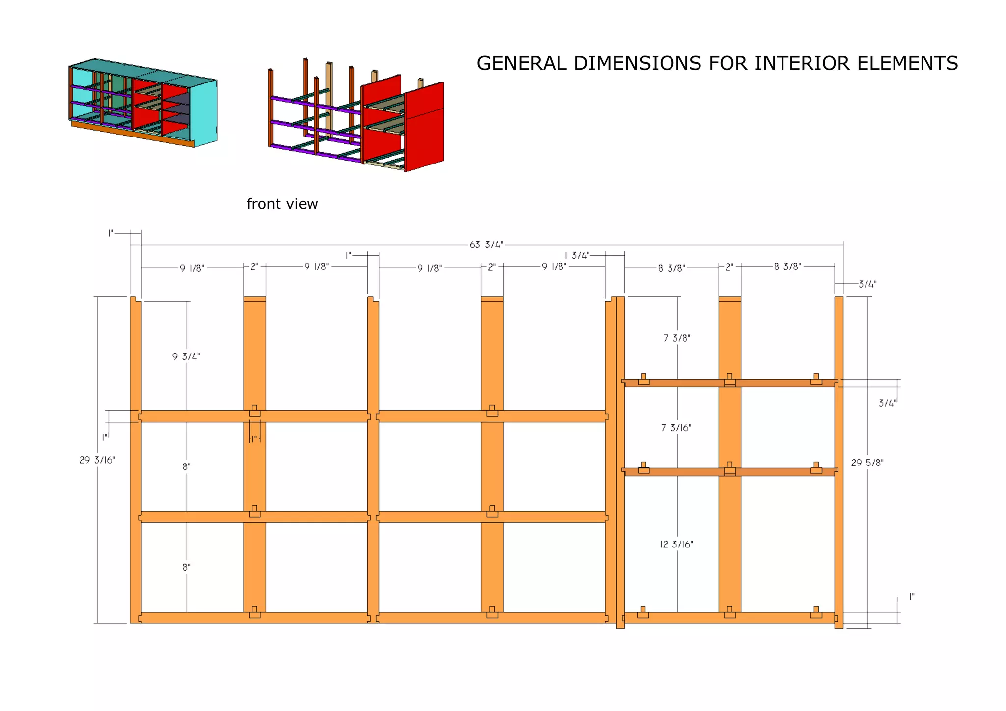 GENERAL DIMENSIONS FOR INTERIOR ELEMENTS
front view
 