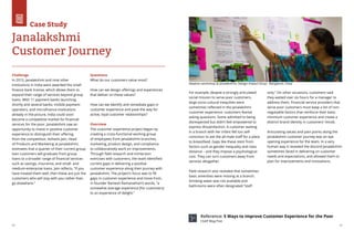 50 51
Challenge
In 2015, Janalakshmi and nine other
institutions in India were awarded the small
finance bank license, which allows them to
expand their range of services beyond group
loans. With 11 payment banks launching
shortly and several banks, mobile payment
operators, and microfinance institutions
already in the picture, India could soon
become a competitive market for financial
services for the poor. Janalakshmi saw an
opportunity to invest in positive customer
experience to distinguish their offering
from the competition. Ashwini Jain, Head
of Products and Marketing at Janalakshmi,
estimates that a quarter of their current group
loan customers will graduate from group
loans to a broader range of financial services
such as savings, insurance, and small- and
medium-enterprise loans. Jain reflects, “If you
have treated them well, then these are just the
customers who will stay with you rather than
go elsewhere.”
Questions
What do our customers value most?
How can we design offerings and experiences
that deliver on these values? 	
How can we identify and remediate gaps in
customer experience and pave the way for
active, loyal customer relationships?
Overview		
The customer experience project began by
creating a cross-functional working group
of employees from Janalakshmi branches,
marketing, product design, and compliance
to collaboratively work on improvements.
Through field research and immersion
exercises with customers, the team identified
current gaps in delivering a positive
customer experience along their journey with
Janalakshmi. The project’s focus was to fill
gaps in customer experience and move from,
in founder Ramesh Ramanathan’s words, “a
somewhat average experience [for customers]
to an experience of delight.”
Janalakshmi
Customer Journey
Case Study
For example, despite a strongly articulated
social mission to serve poor customers,
large socio-cultural inequities were
sometimes reflected in the Janalakshmi
customer experience: customers feared
asking questions. Some admitted to being
disrespected but didn’t feel empowered to
express dissatisfaction. A customer waiting
in a branch with her infant felt too self-
conscious to ask the all-male staff for a place
to breastfeed. Gaps like these stem from
factors such as gender inequality and class
distance – and they impose a psychological
cost. They can turn customers away from
services altogether.
Field research also revealed that sometimes
basic amenities were missing at a branch.
Drinking water was not available and
bathrooms were often designated “staff
only.” On other occasions, customers said
they waited over six hours for a manager to
address them. Financial service providers that
serve poor customers must keep a list of non-
negotiable factors that reinforce their basic
minimum customer experience and create a
distinct brand identity in customers’ minds.
Articulating values and pain points along the
Janalakshmi customer journey was an eye
opening experience for the team. In a very
human way it revealed the discord Janalakshmi
sometimes faced in delivering on customer
needs and expectations, and allowed them to
plan for improvements and innovations.
Reference: 5 Ways to Improve Customer Experience for the Poor
CGAP Blog Post
Ideation workshop at Janalakshmi, Design Impact Goup - Bangalore, India
 