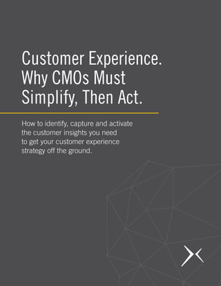 Customer Experience.
Why CMOs Must
Simplify, Then Act.
How to identify, capture and activate
the customer insights you need
to get your customer experience
strategy off the ground.
 