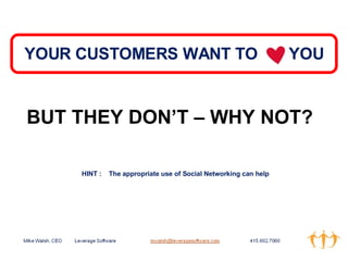 YOUR CUSTOMERS WANT TO  YOU BUT THEY DON’T – WHY NOT? HINT :  The appropriate use of Social Networking can help 