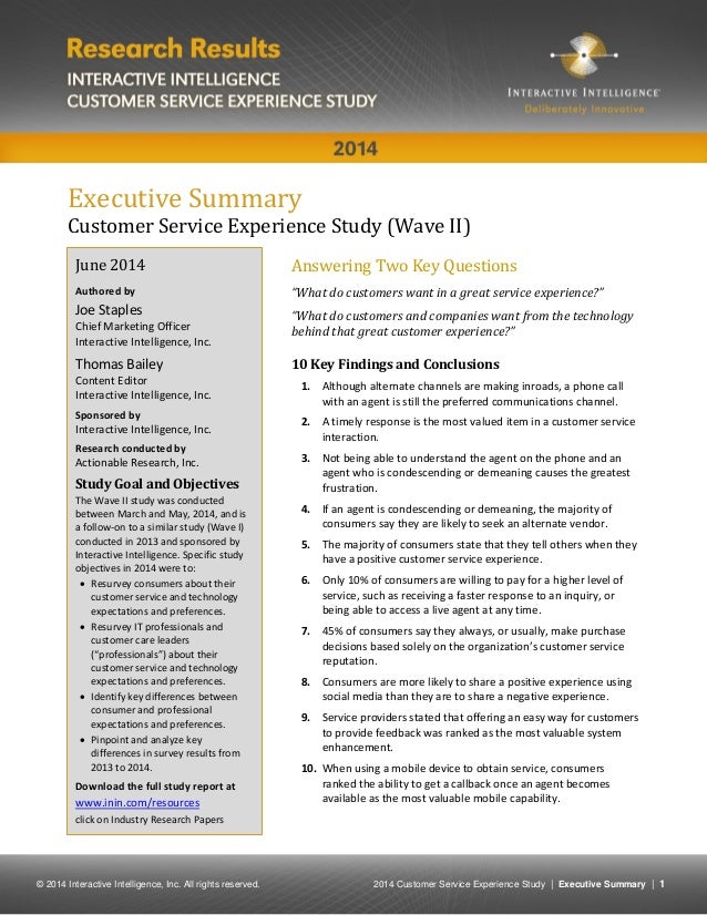 customer service experience study 2014 summary of customer service experience