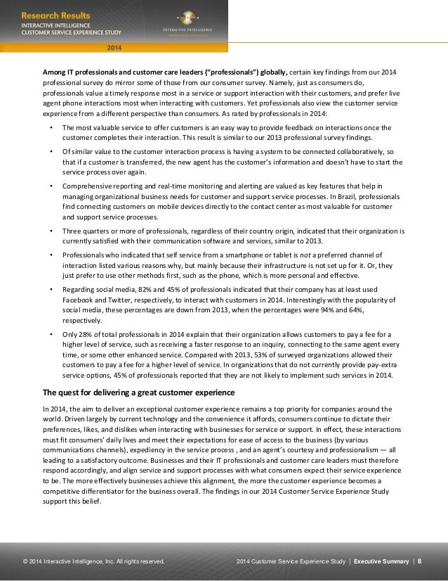 customer service experience study 2014 summary of customer service experience