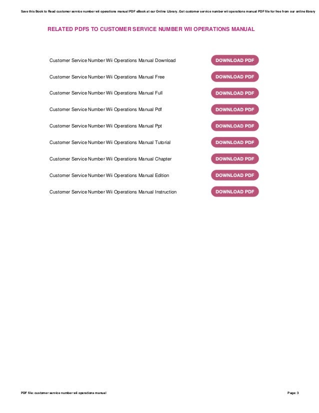 Customer service-number-wii-operations-manual