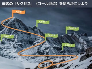 顧客の「サクセス」（ゴール地点）を明らかにしよう
Goal？
Goal？
Goal？
Goal？
Goal？
GoalGoal
 
