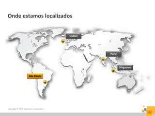 Onde estamos localizados
Copyright © 2016 Symantec Corporation
8
São Paulo
Dublin
Pune
Singapura
 