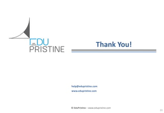 © EduPristine Customer 360
© EduPristine – www.edupristine.com
help@edupristine.com
www.edupristine.com
Thank You!
23
 