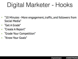 Digital Marketer - Hooks
@ammineni #MHW #500STRONG@ammineni #500STRONG
 