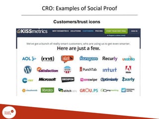 CRO: Examples of Social Proof
Customers/trust icons
 