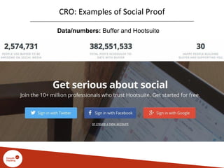 CRO: Examples of Social Proof
Data/numbers: Buffer and Hootsuite
 