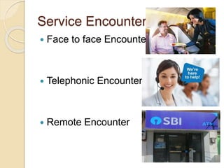Service Encounter
 Face to face Encounter
 Telephonic Encounter
 Remote Encounter
 