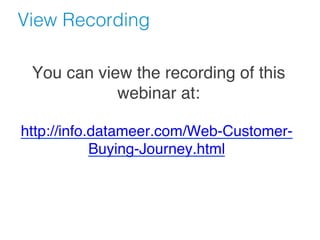 View Recording!"
!
You can view the recording of this
webinar at:!
!
http://info.datameer.com/Web-Customer-
Buying-Journey.html!
 