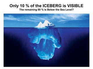 Only 10 % of the ICEBERG is VISIBLE
The remaining 90 % is Below the Sea Level?
 