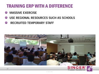 TRAINING ERP WITH A DIFFERENCE
MASSIVE EXERCISE
USE REGIONAL RESOURCES SUCH AS SCHOOLS
RECRUITED TEMPORARY STAFF

17
© 2013 IFS

 
